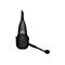 Schwarzes Bluetooth-Headset mit Mikrofon. Das Headset zeigt Logo und Bedienelemente. Vor weißem Hintergrund.