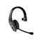 Drahtloses Bluetooth-Headset, schwarz, mit Mikrofon und Logo.