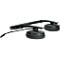 Black headset on a white background. The headset has two earcups, a headband and a microphone.