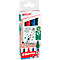 Packaging of 4 whiteboard markers in red, blue, green and black. Inscription: "Whiteboard Marker + Flipchart", "edding 250".