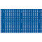 Blauw patroon met witte vierkanten en stippen.