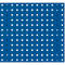 Blauwe achtergrond met witte vierkanten en stippen.