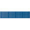 Blauwe rechthoek met een reeks kleine witte stippen.