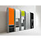 Colorful cabinets with roller shutters and folders in front.