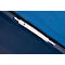 Close-up of a blue folder with white clasp. The clasp is an oblong strip with eyelets at the ends.