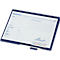 Blue clipboard folder with white paper, pen, and colored markers.