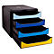Boîte à tiroirs Exacompta BEE BLUE Big Box, pour format A4+, 4 tiroirs multicolores &amp; semi-ouverts avec butée d'arrêt &amp; poignée encastrée, PS, noir