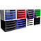 Trieurs de bureau de différentes couleurs, empilés.