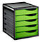 Boîte à tiroirs Rotho SPACEMAKER, 5 tiroirs fermés au format A4, poignées encastrées, empilable, L 330 x l 285 x H 320 mm, polystyrène, noir-vert