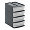 Boîte à tiroirs Rotho SYSTEMIX TOWER XS, 4 tiroirs fermés format A6, poignées encastrées, empilable, L 196 x l 141 x H 233 mm, PP, anthracite-transparent