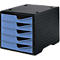 Boîte à tiroirs styro® styroswing, 5 tiroirs, blocage de l'ouverture &amp; poignée encastrée, empilable, L 270 x P 340 x H 255 mm, polystyrène, noir-cornflower