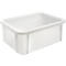 Boîte rectangulaire en plastique blanc aux bords arrondis.