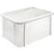 Boîte en plastique blanche et rectangulaire avec des bords arrondis.