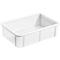 Boîte en plastique blanche, rectangulaire avec des coins arrondis.