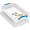 Boîte de transport Really Useful Box, volume 6 l, L 465 x l 270 x H 85 mm, empilable, avec couvercle &amp; poignées rabattables, PP recyclé, transparent