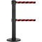 Black barrier post with red and black striped belt. The post has a round base.