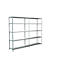 A freestanding, metal shelving system with five shelves. Light, minimalist design on a white background.