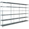 Large, gray metal shelving unit with multiple levels, set against a white background. Clear structure, ideal for storage.
