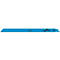Lame de scie sabre bleu turquoise avec bord dentelé, logo Bosch et inscription Heavy Metal.