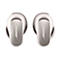 Zwei weiße Bose In-Ear-Kopfhörer mit silbernen Touch-Flächen und Bose-Schriftzug vor weißem Hintergrund.