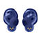 Dunkelblaue In-Ear-Kopfhörer mit L- und R-Markierung und drei goldenen Ladekontakten vor weißem Hintergrund.