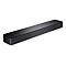 Schwarze, schlanke Bose Soundbar vor weißem Hintergrund mit Gitterfront und Bose-Logo oben.