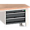 Bott cubio system werkbank, met uittrekframe en sleufblad, laden, beuken multiplex plaat, tot 800 kg, B 2000 x D 750 mm, lichtgrijs