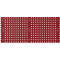 Rechteckige Tafel in Burgunderrot mit regelmäßig angeordneten, quadratischen Aussparungen in Weiß.