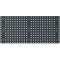 Dunkelgraue Platte mit gleichmäßig verteilten weißen quadratischen und schwarzen runden Löchern.