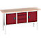 Bott verso box-type werkbank, met multiplex blad, 3 laden &amp; 2 deuren, B 1750 x D 600 x H 830 - 930 mm, RAL 7035 lichtgrijs / RAL 3004 paarsrood