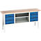 Bott verso box-type werkbank, met multiplex blad, 6 laden &amp; 1 legplank, B 2000 x D 600 x H 830 - 930 mm, RAL 7035 lichtgrijs / RAL 5010 gentiaanblauw