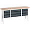 Bott verso box-type werkbank, met multiplex blad, 9 laden, B 2000 x D 600 x H 830 - 930 mm, lichtgrijs RAL 7035 /6 antracietgrijs RAL 701