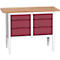 Bott verso box werkbank, multiplex legbord, 6 laden, B 1250 x D 600 x H 830 - 930 mm, RAL 7035 lichtgrijs / paarsrood