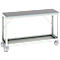 Bott verso verrijdbare werkbank, linoleumblad, 1 plank, met kruisschoorset, B 1500 x D 600 x H 930 mm, RAL 7035 lichtgrijs