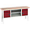 Bott verso werkbank in doosvorm, multiplexplaat, 2 laden, 2 deuren, 1 legplank, B 2000 x D 600 x H 830 - 930 mm, lichtgrijs/paarsrood