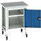 Bott verso werkbank, linoleumblad, 1 deur &amp; 1 plank, B 700 x D 600 x H 930 mm, lichtgrijs / gentiaanblauw
