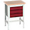 Bott verso werkbank, multiplex legbord, met dwarsverbinderset, 3 laden, B 700 x D 600 x H 780 - 930 mm, lichtgrijs/paarsrood