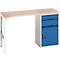 Bott verso werkbank onderbouw, multiplex legbord, 2 laden, 1 deur, 1 legbord, B 1500 x D 600 x H 930 mm, lichtgrijs / gentiaanblauw