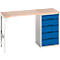Bott verso werkbank, tot 600 kg, 5 laden, B 1500 x D 600 x H 930 mm, beuken multiplex, staal, grijs