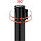 Black stanchion with a red 360° rotation indicator. Two red arrows indicate the direction of rotation. A black lid at the top, a cylindrical body at the bottom.