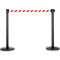 Black and white barrier with red band. On the right and left a round base with a black column and a red and white band.