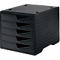 Box à tiroirs styro® styroswing, 5 tiroirs, blocage de l'extraction &amp; poignée encastrée, empilable, L 270 x P 340 x H 255 mm, polystyrène, noir-noir