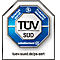 TÜV SÜD certification logo: Blue and white octagonal logo with texts such as "Safety tested", "Production monitored" and "self-extinguishing".