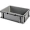 Gray plastic box, rectangular, with handles and reinforcements.