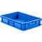 Blue plastic box with handles and rectangular shape.