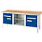 Box-type werkbank Schäfer Shop Select PW 200-0, beuken multiplex blad, met stalen rand, tot 750 kg, B 2000 x D 700 x H 840 mm, gentiaanblauw