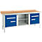 Box-type werkbank Schäfer Shop Select PW 200-0, beuken multiplex blad, met stalen rand, tot 750 kg, B 2000 x D 700 x H 840 mm, gentiaanblauw