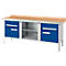 Box-type werkbank Schäfer Shop Select PW 200-0, beuken multiplex blad, met stalen rand, tot 750 kg, B 2000 x D 700 x H 840 mm, gentiaanblauw