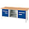 Box-type werkbank Schäfer Shop Select PW 200-0, beuken multiplex blad, tot 750 kg, B 2000 x D 700 x H 840 mm, gentiaanblauw