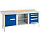 Box-type werkbank Schäfer Shop Select PW 200-1, beuken multiplex blad, met stalen afdekking, tot 750 kg, B 2000 x D 700 x H 840 mm, gentiaanblauw